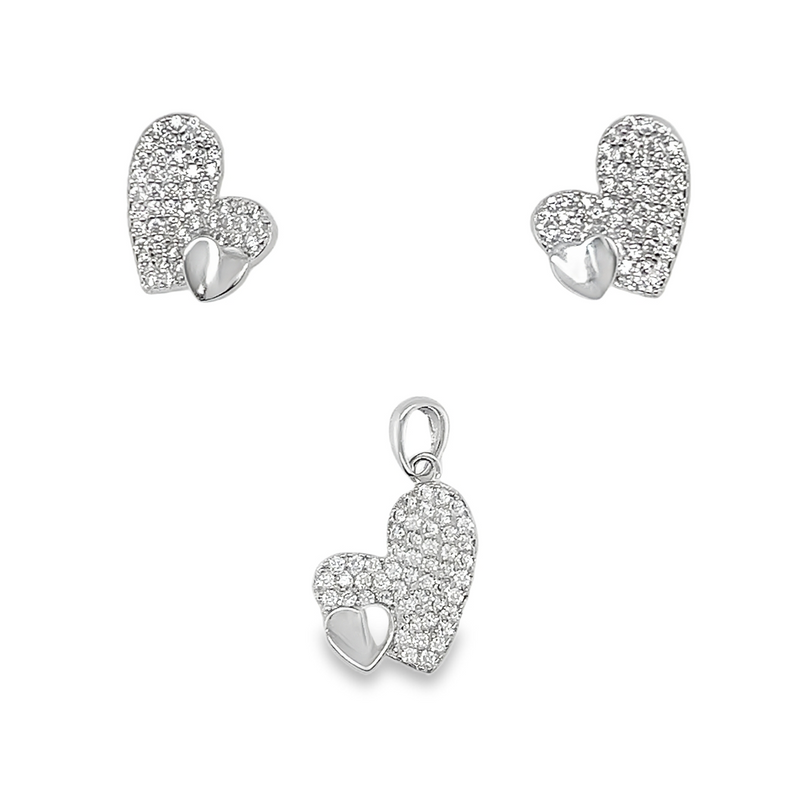 Sterling Silver CZ Heart Pendant & Earrings Set