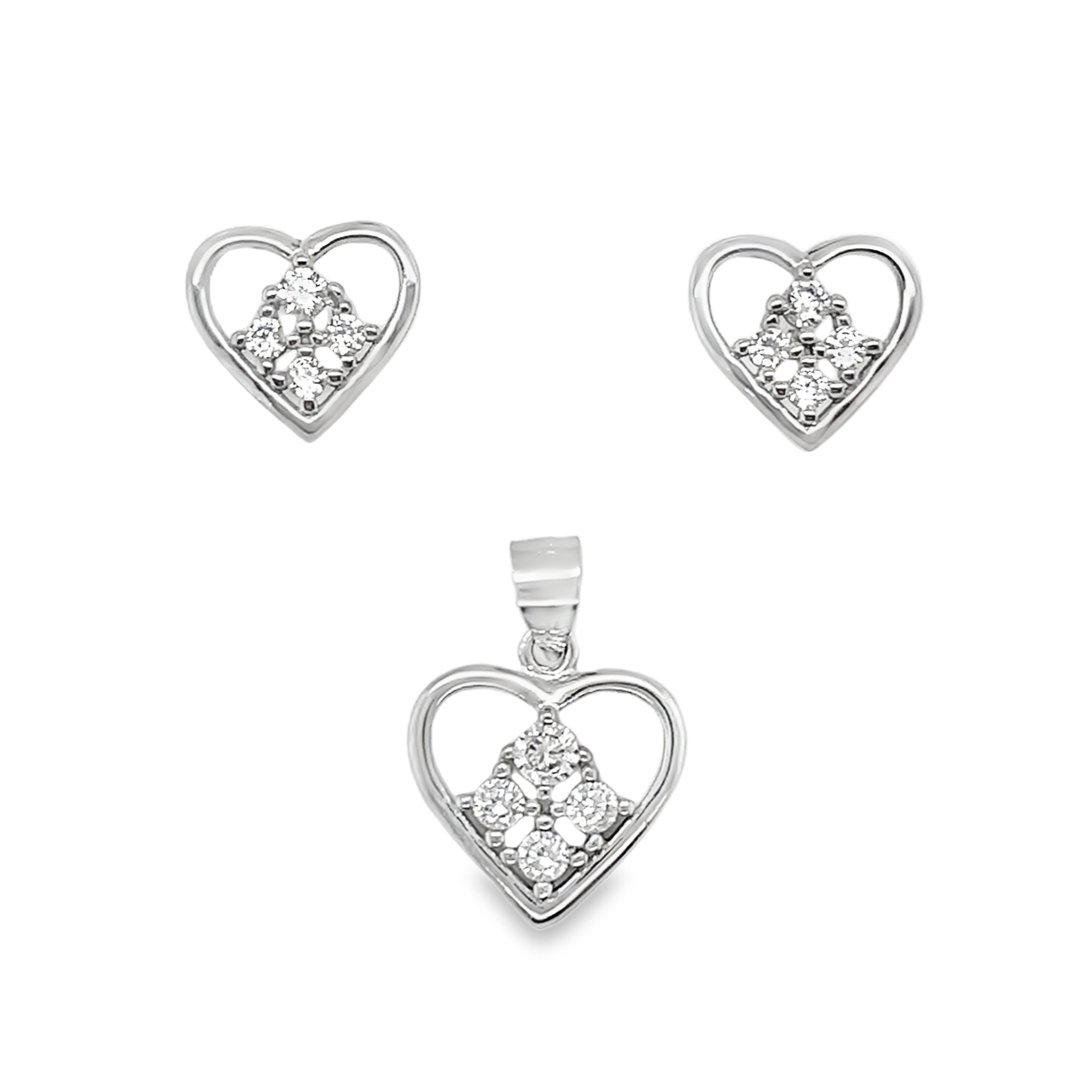 Sterling Silver CZ Heart Pendant & Earrings Set