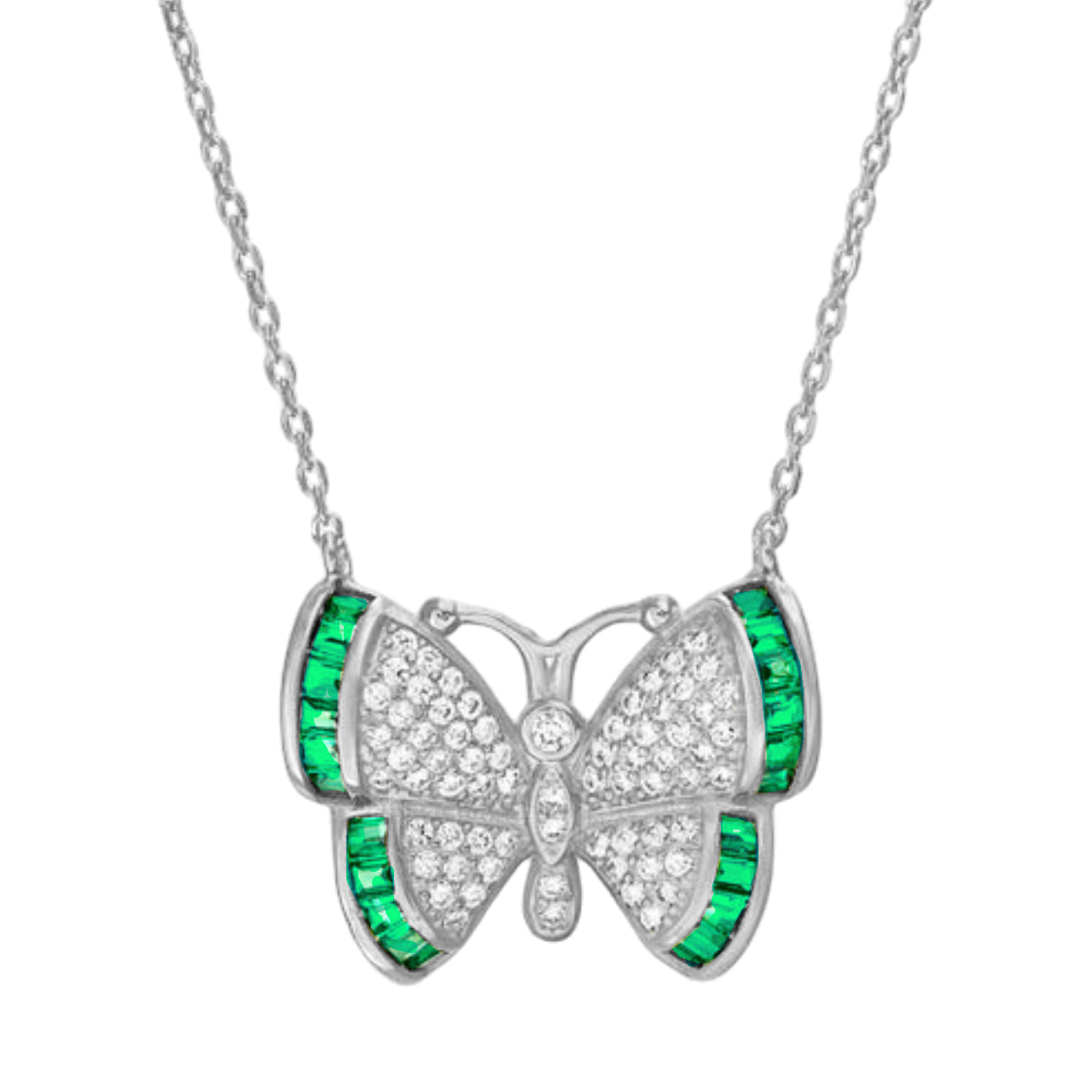 Sterling Silver Multi-Color CZ Butterfly Necklace