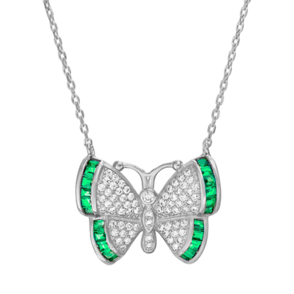 Sterling Silver Multi-Color CZ Butterfly Necklace