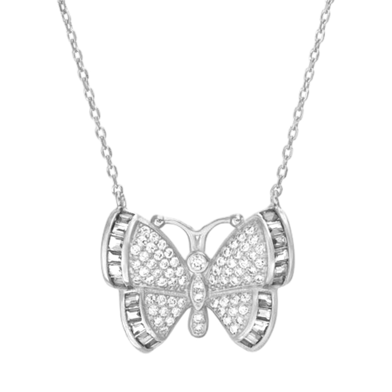 Sterling Silver CZ Butterfly Necklace