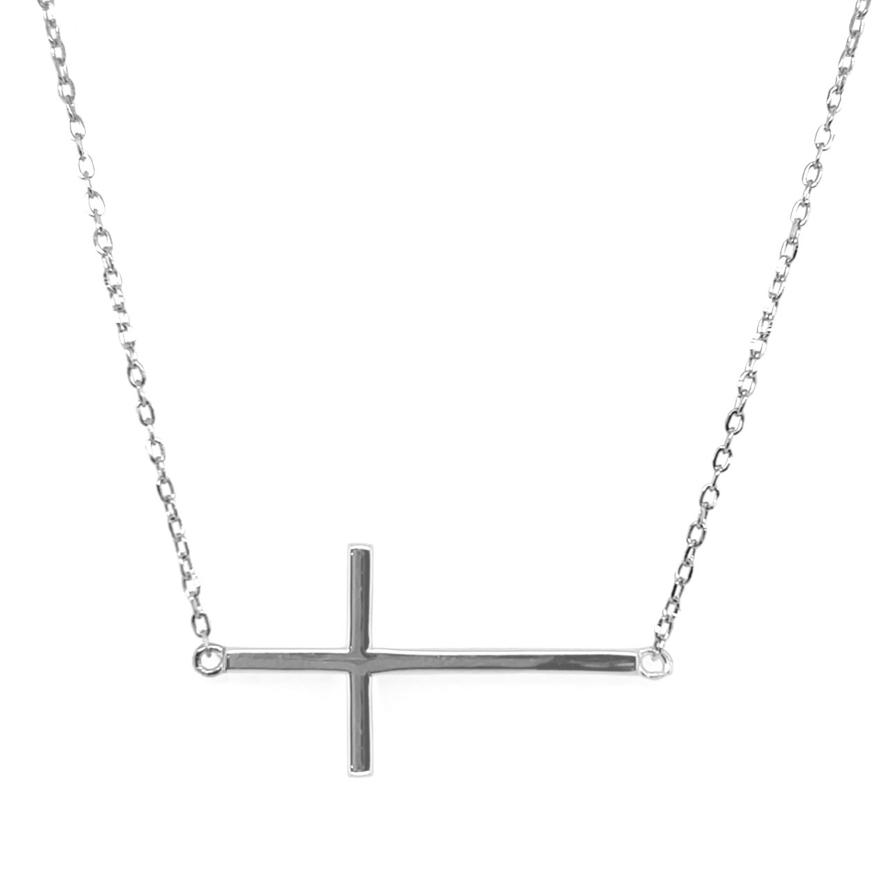 Sterling Silver Sideways Plain Cross Necklace