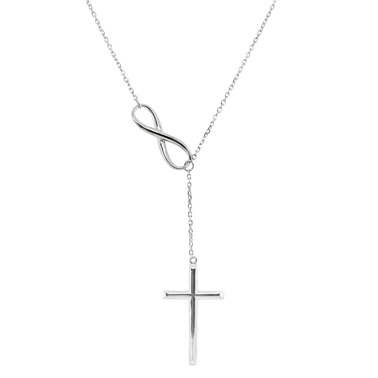 Sterling Silver Plain Infinity W/ Dangling Cross Necklace
