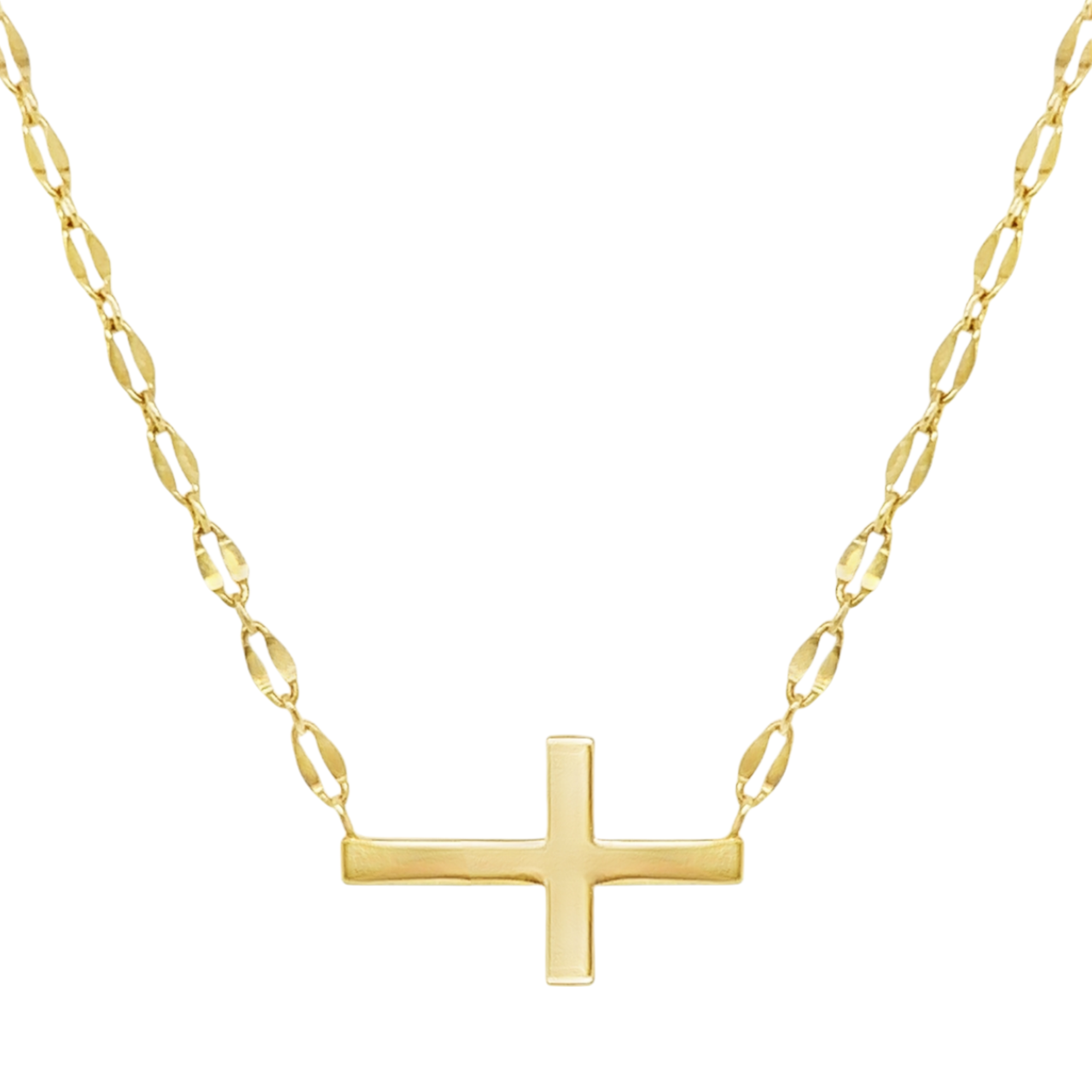 Sterling Silver Lana Chain Plain Sideways Cross Necklace