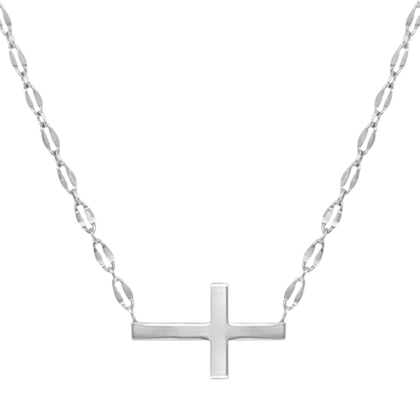 Sterling Silver Lana Chain Plain Sideways Cross Necklace