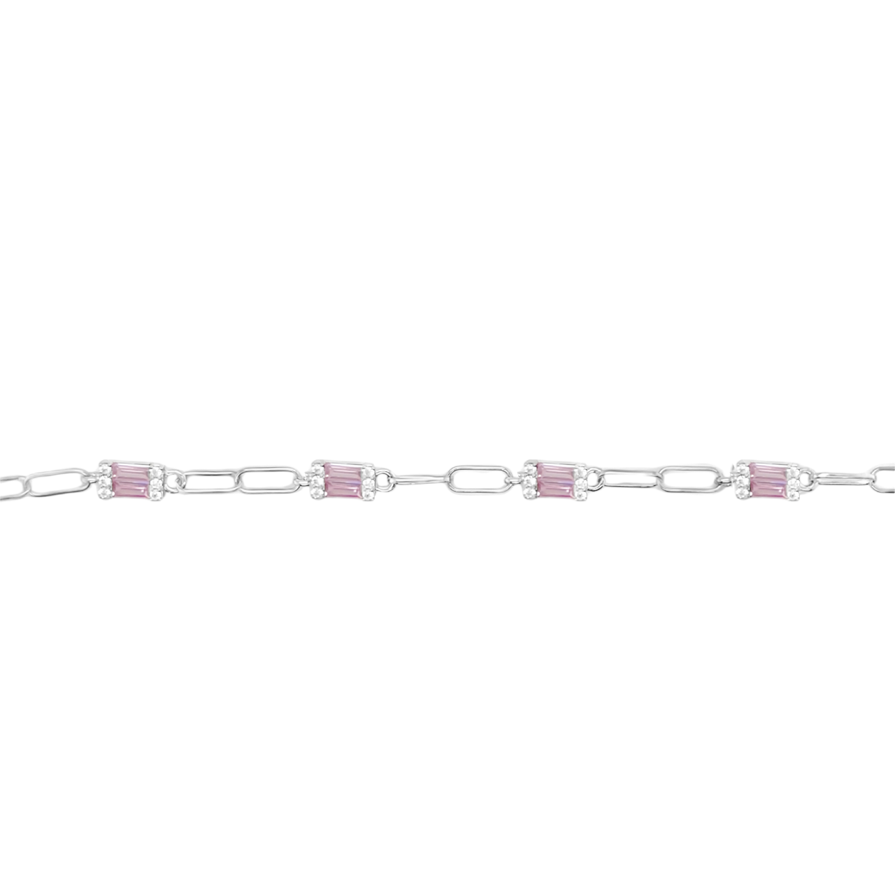 925 Sterling Silver Paper Clip Bracelet with Color CZ Stones