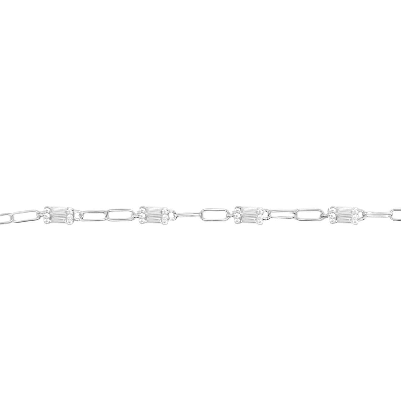 925 Sterling Silver Paper Clip Bracelet with Color CZ Stones