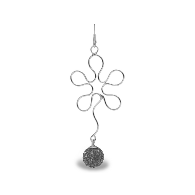Sterling Silver Flower W/ Dangling CZ Fireball Earrings