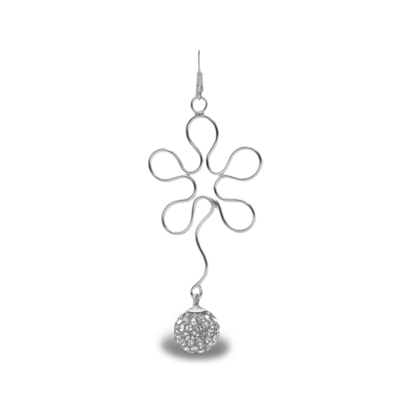 Sterling Silver Flower W/ Dangling CZ Fireball Earrings
