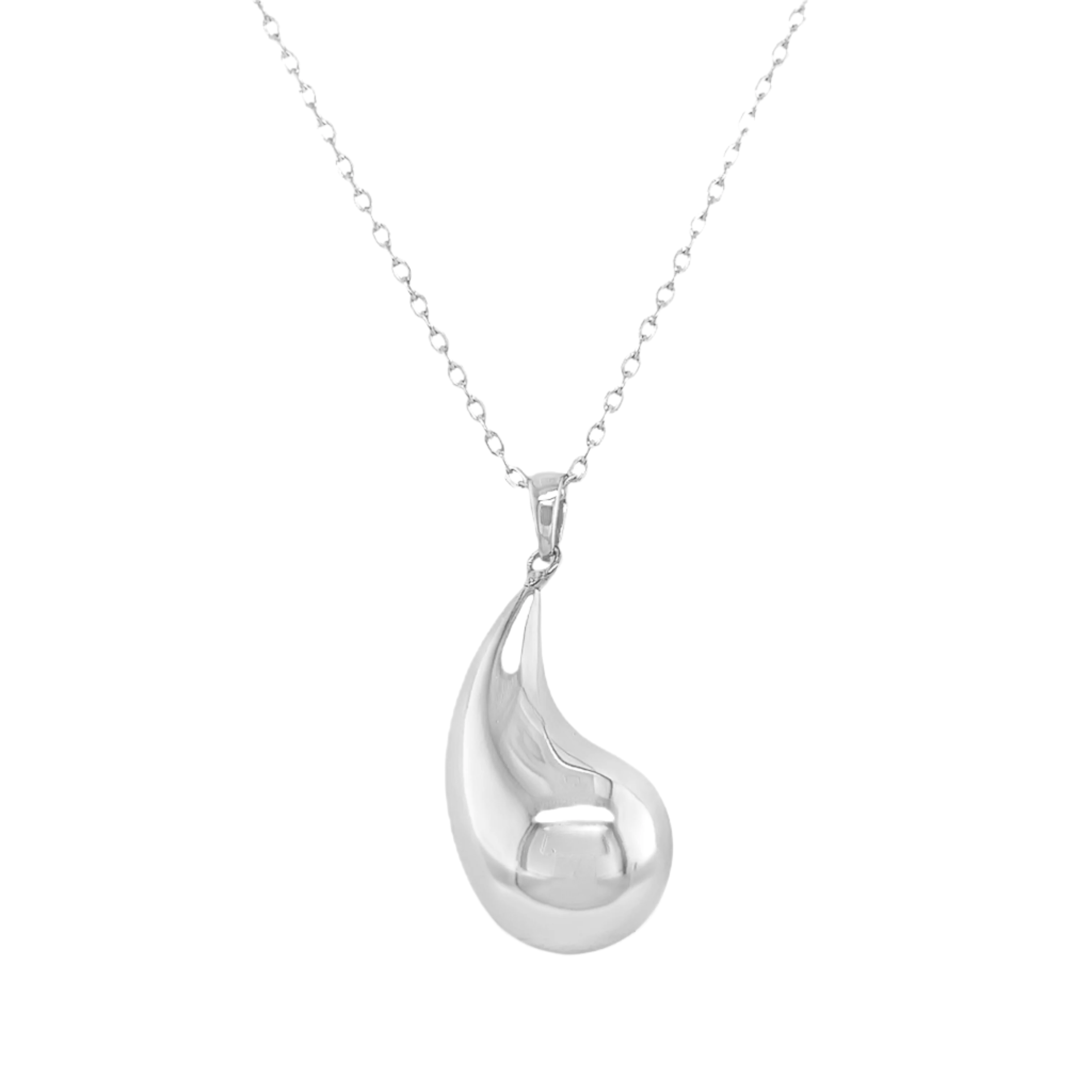 Sterling Silver Puffed Teardrop Necklace