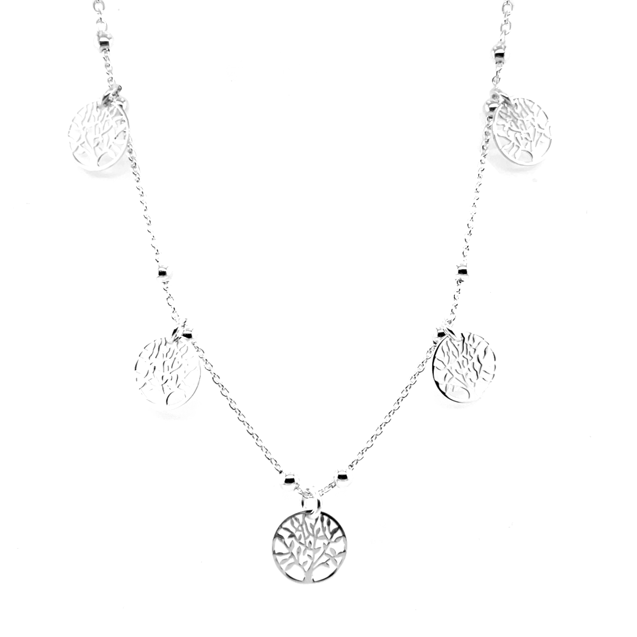 Italian Sterling Silver Tree of Life Charm Beaded Necklace