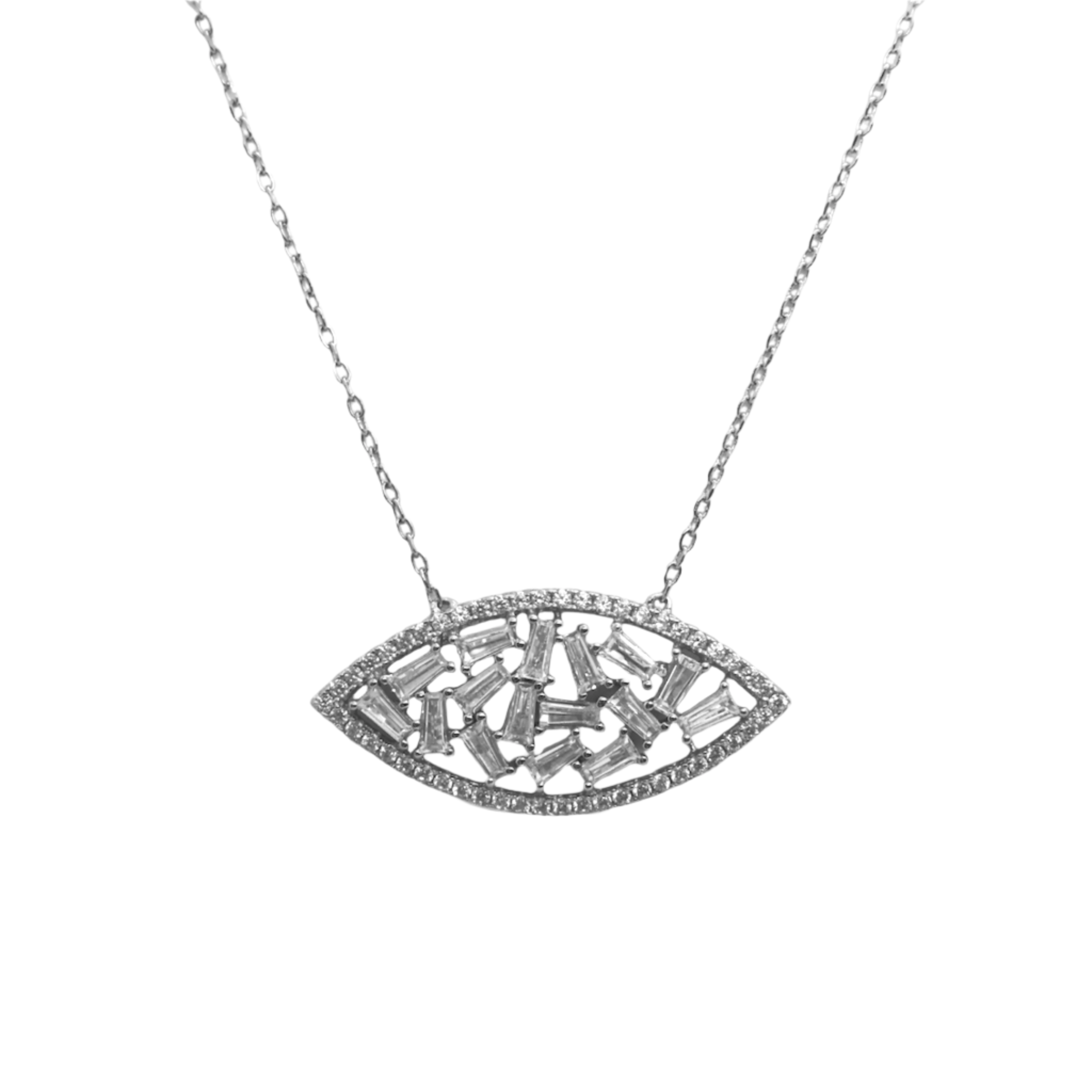 Sterling Silver Cluster Baguette Evil Eye Necklace
