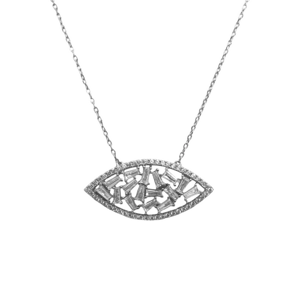 Sterling Silver Cluster Baguette Evil Eye Necklace