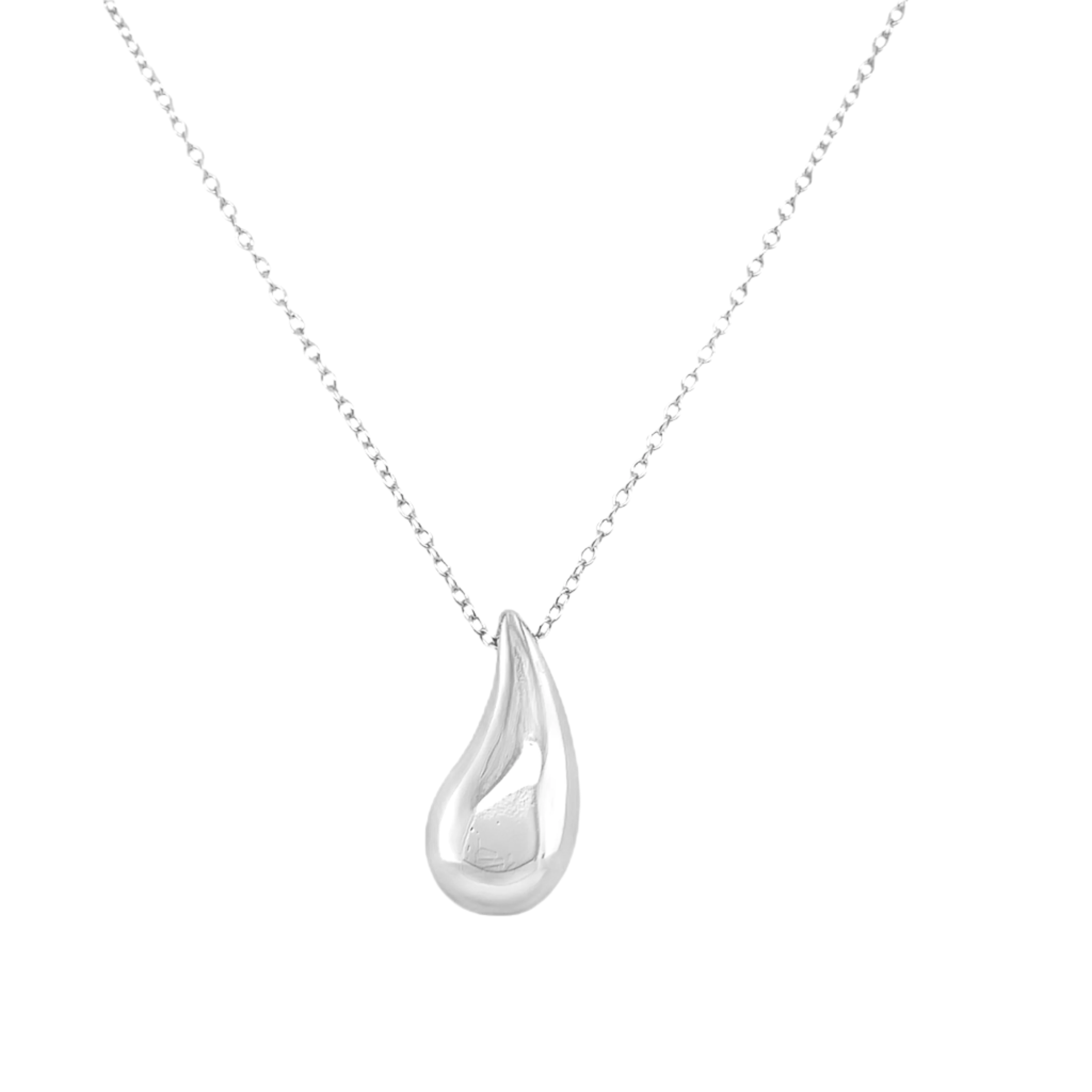 Sterling Silver Puffed Teardrop Necklace