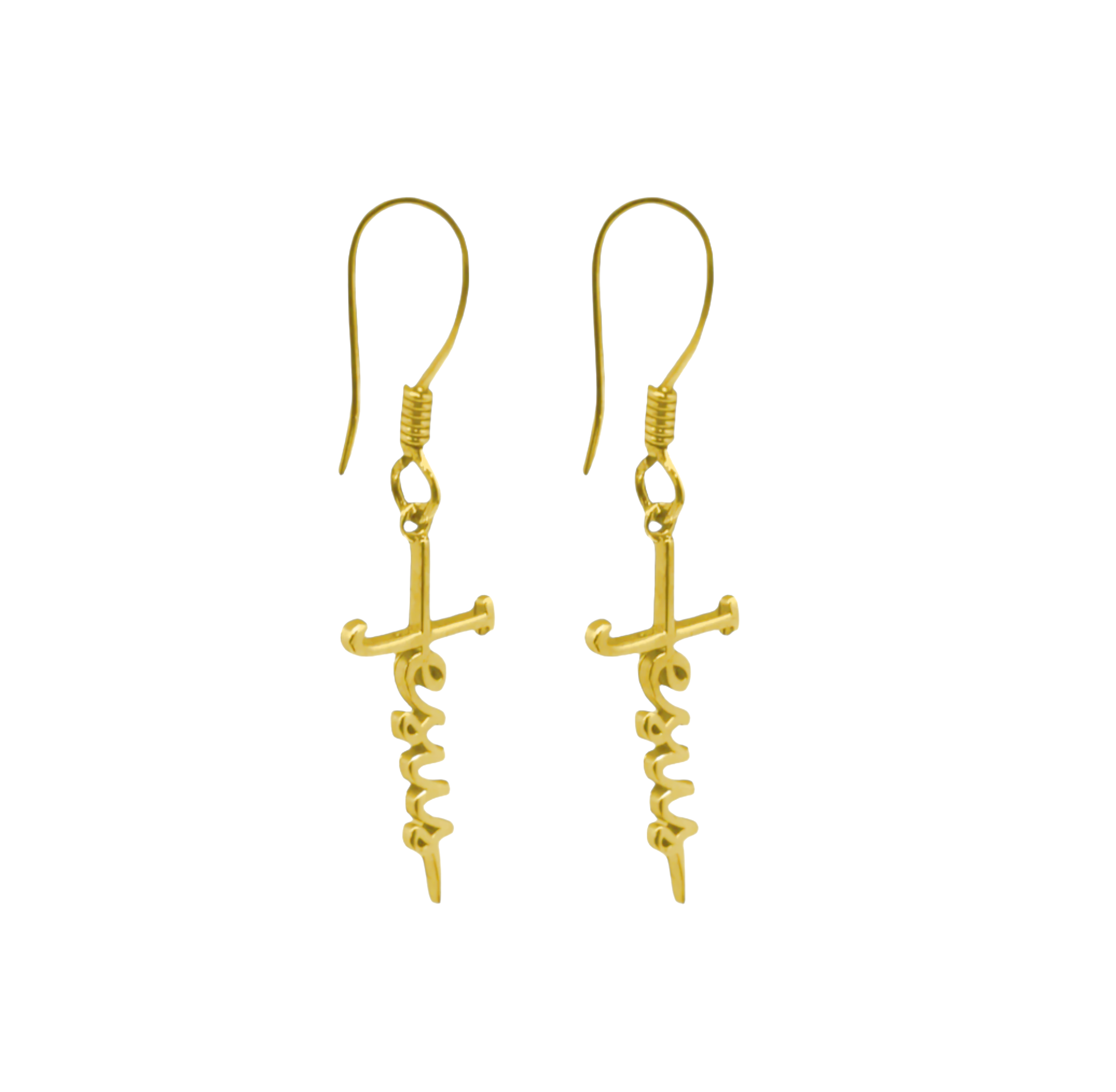 Sterling Silver "Jesus" Cursive Cross Earrings