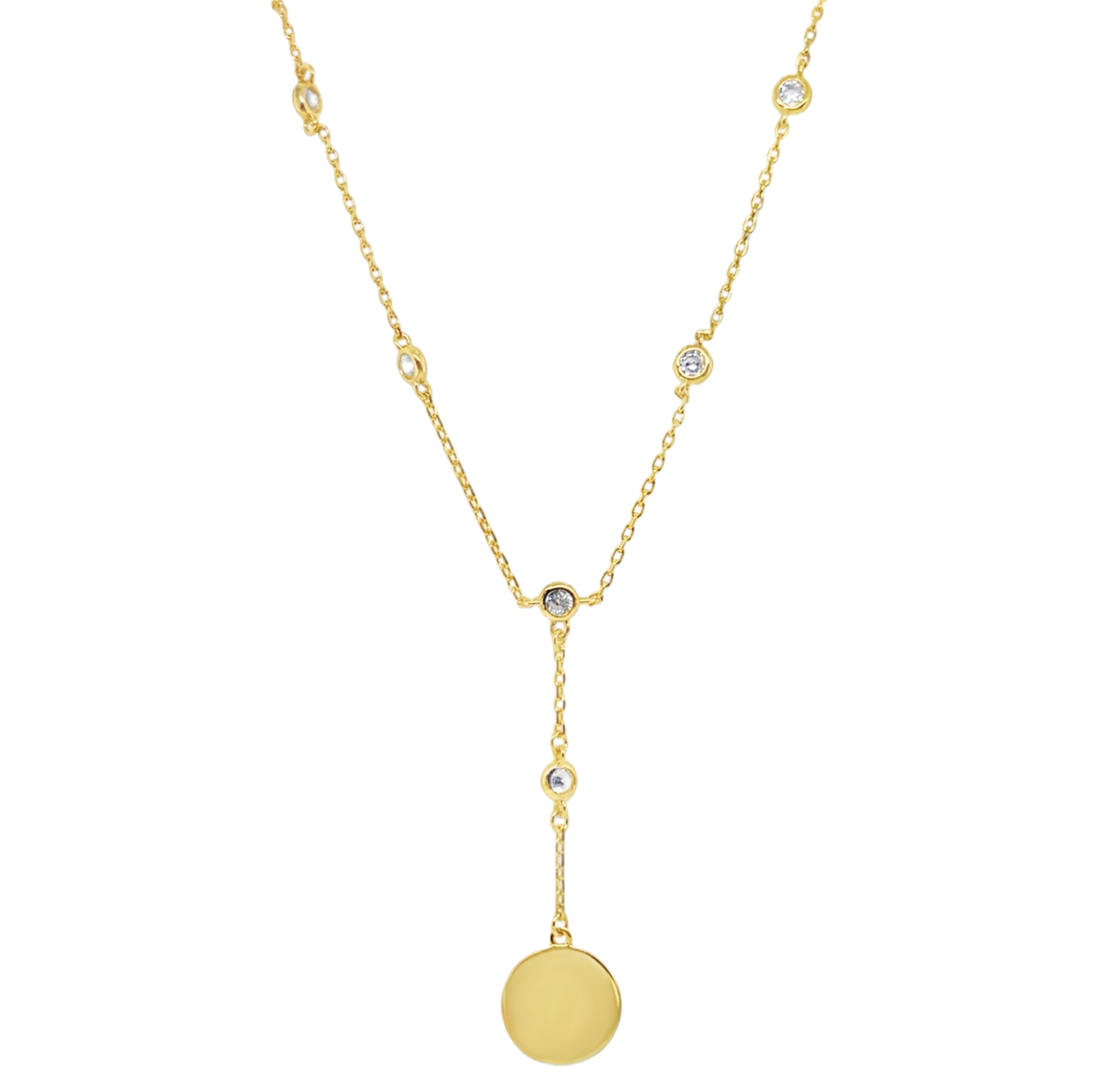 Sterling Silver Gold Plated CZ By The Yard Disc Y Necklace