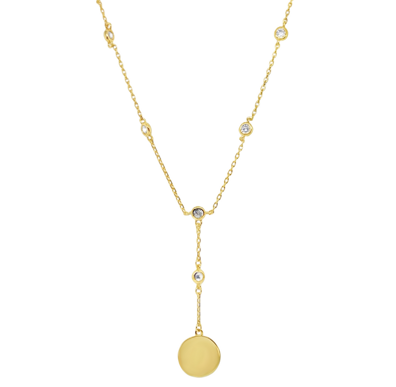 Sterling Silver Gold Plated CZ By The Yard Disc Y Necklace