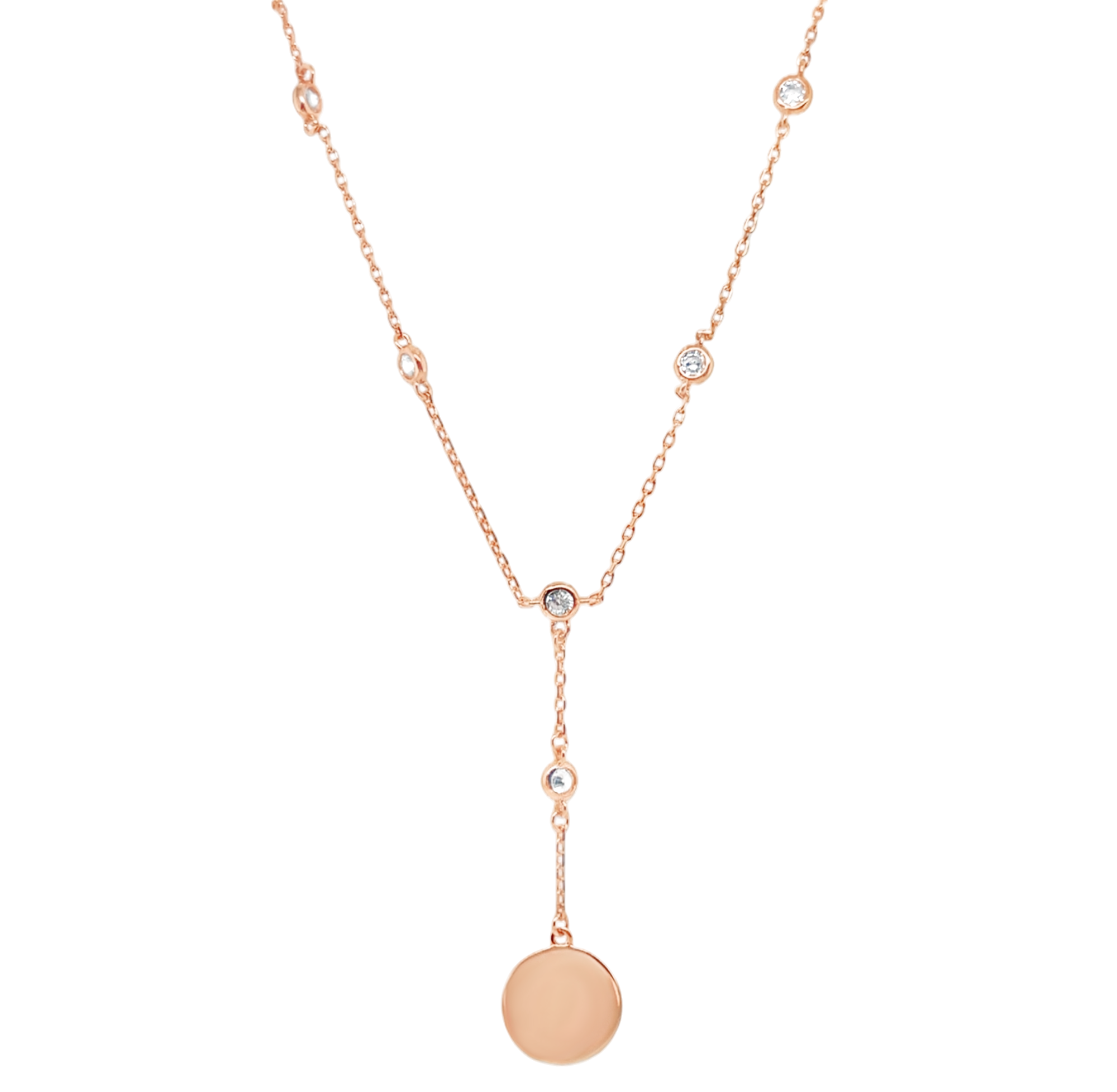 Sterling Silver Gold Plated CZ By The Yard Disc Y Necklace