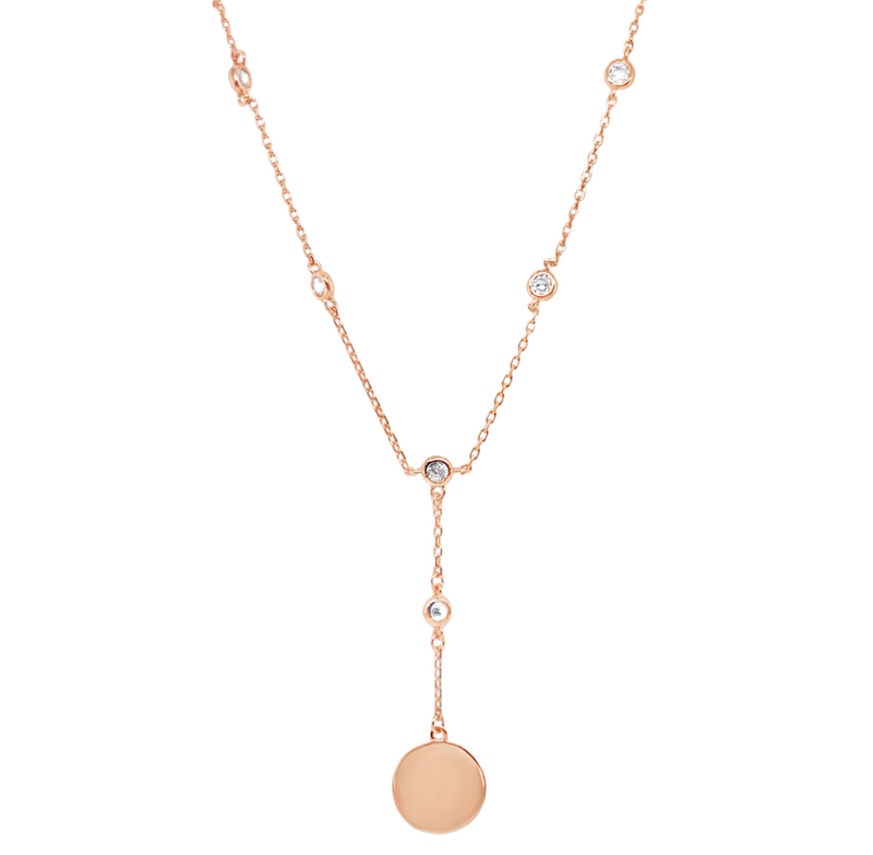 Sterling Silver Gold Plated CZ By The Yard Disc Y Necklace