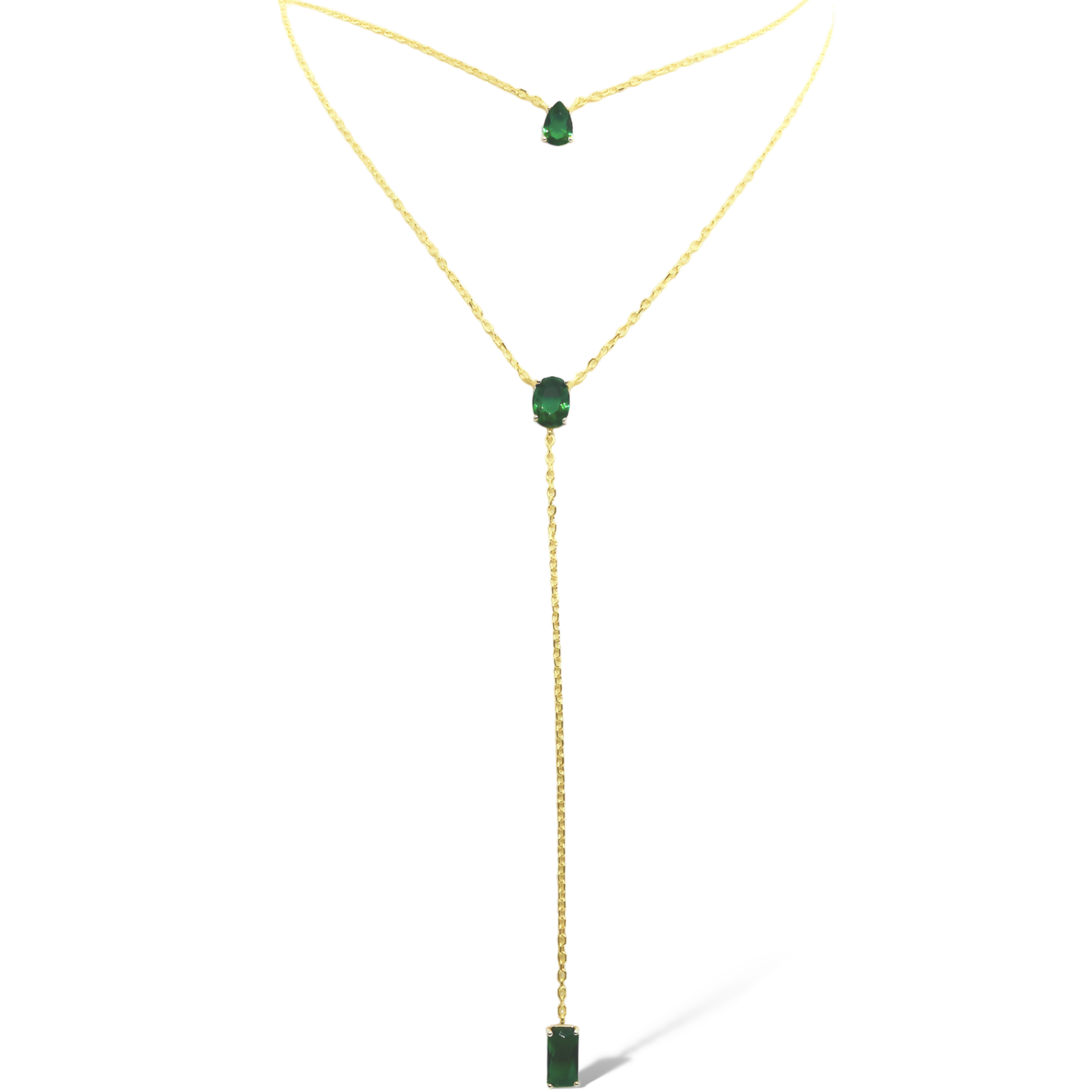GOLD CZ STATION W/ DROP DOUBLE LAYER NECKLACE
