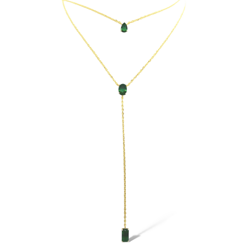 GOLD CZ STATION W/ DROP DOUBLE LAYER NECKLACE