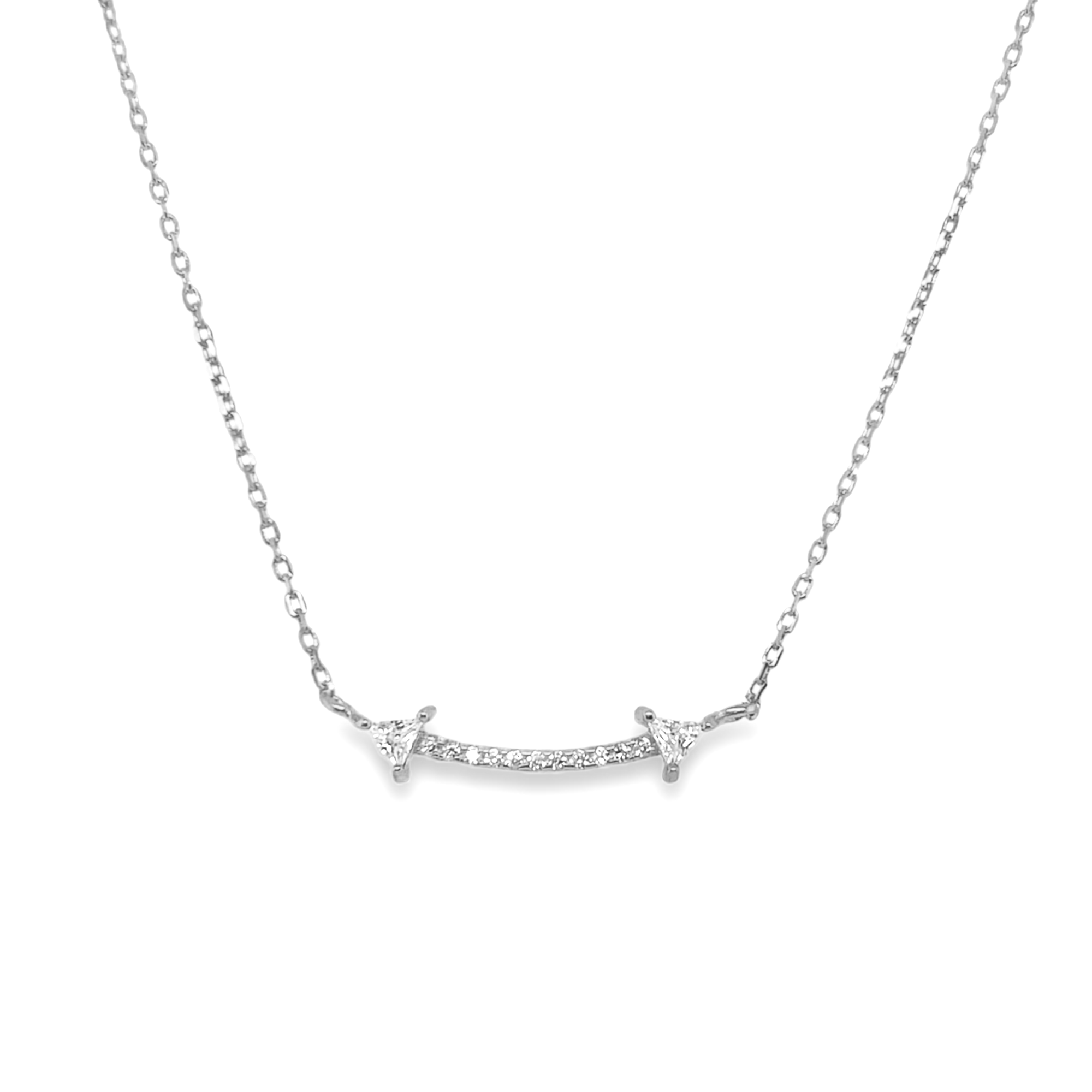 Sterling Silver Curved CZ Arrow Necklace