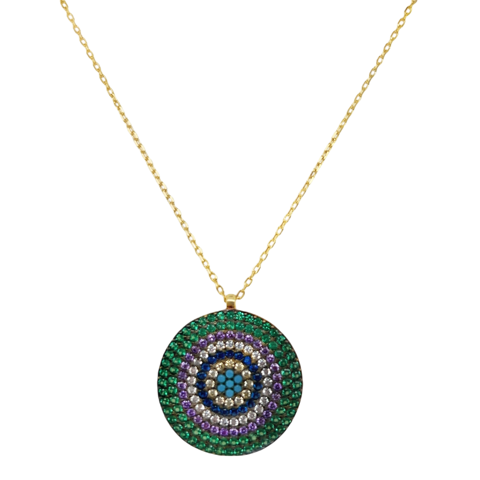 Sterling Silver Round Multi Color Evil Eye Necklace