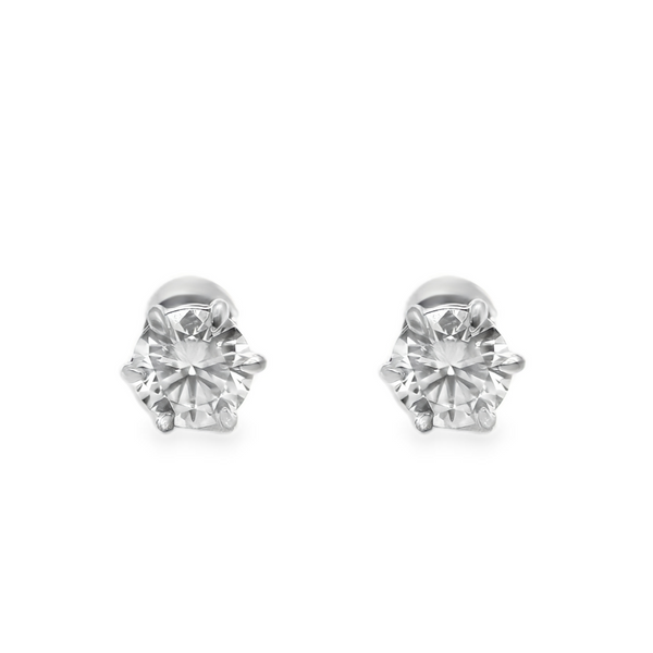 Sterling Silver 6 Prong 6MM 0.8CT Round Moissanite Earrings