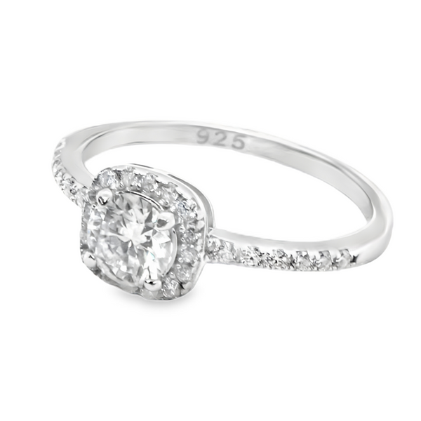 Sterling Silver Round 5MM 0.5CT Moissanite W/ Square Halo Ring