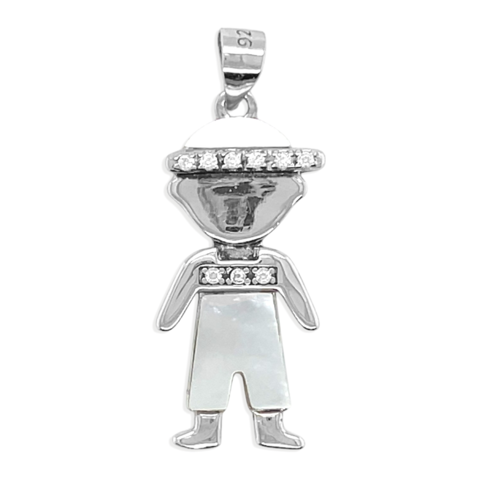 Sterling Silver Mother Pearl CZ Boy Pendant