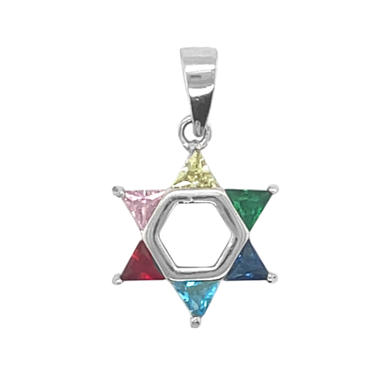 Sterling Silver Star Of David Multi-Color CZ Pendant