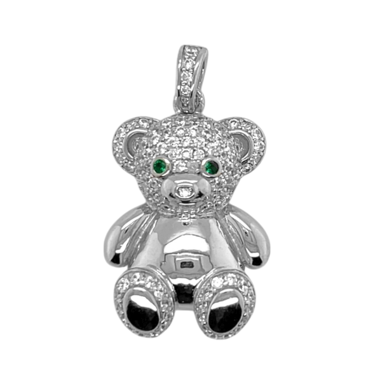 Sterling Silver CZ Teddy Bear Pendant