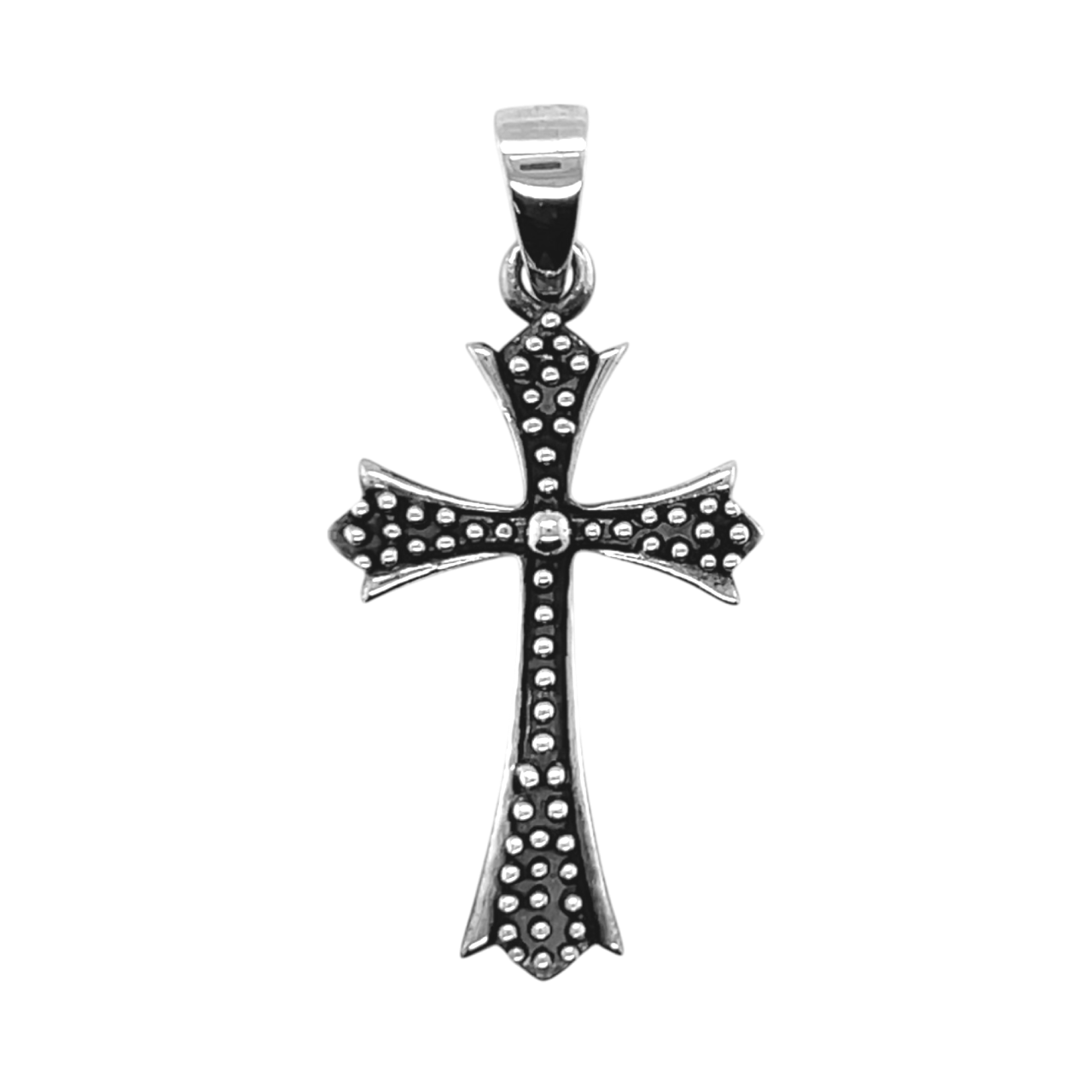 Sterling Silver Oxidized Beaded Cross Pendant