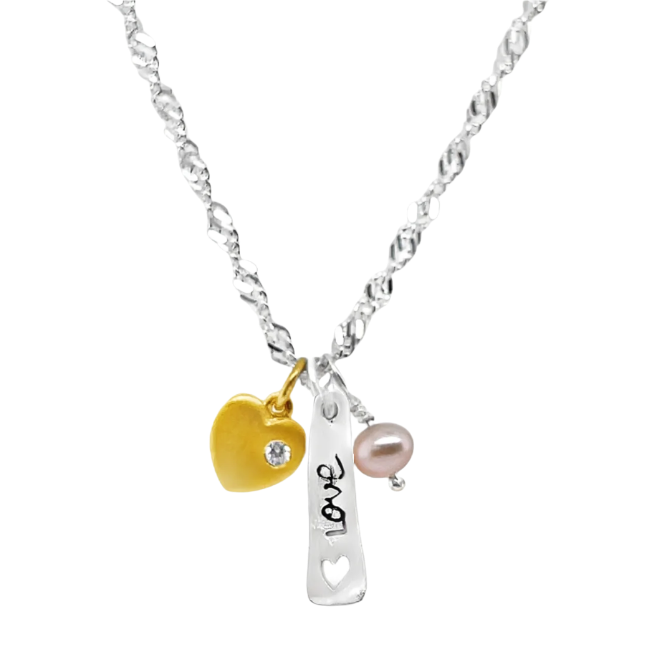 Sterling Silver Love, Heart, & Pearl 3 Piece Pendant Set ( Chain Not Included )