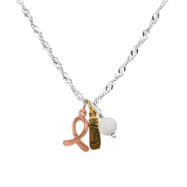 Sterling Silver Faith, Ribbon, & Crystal Multi-Color 3 Piece Pendant Set ( Chain Is Not Included )