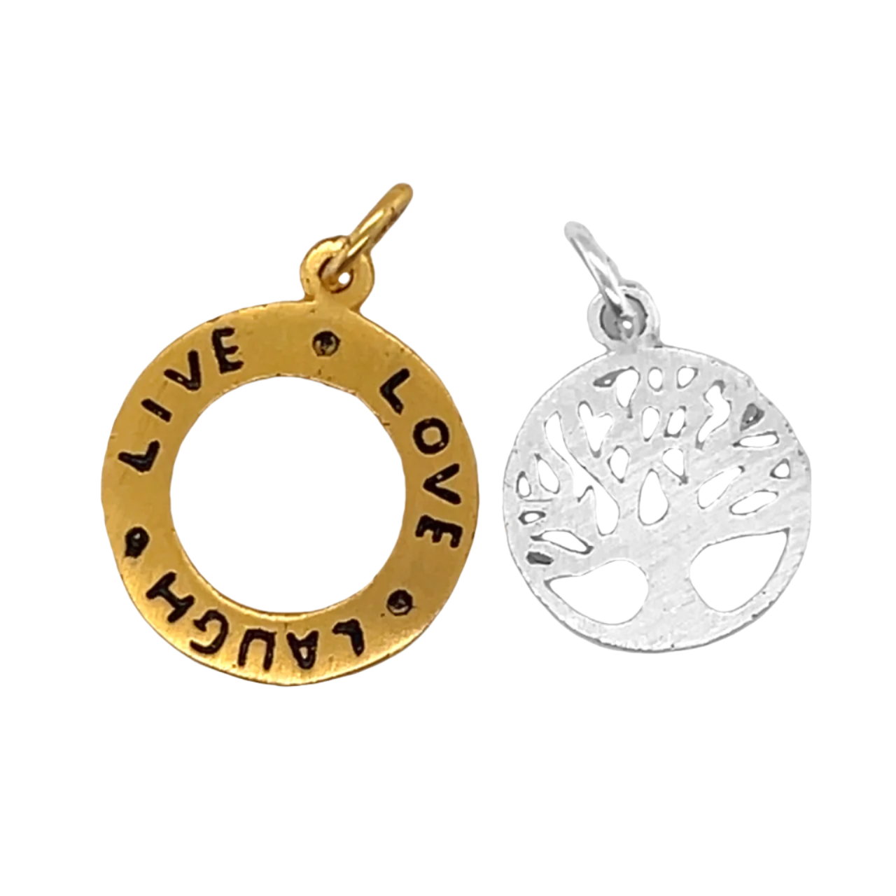 Sterling Silver Gold Live, Laugh Love, & Tree Of Life 2 Piece Pendant Set