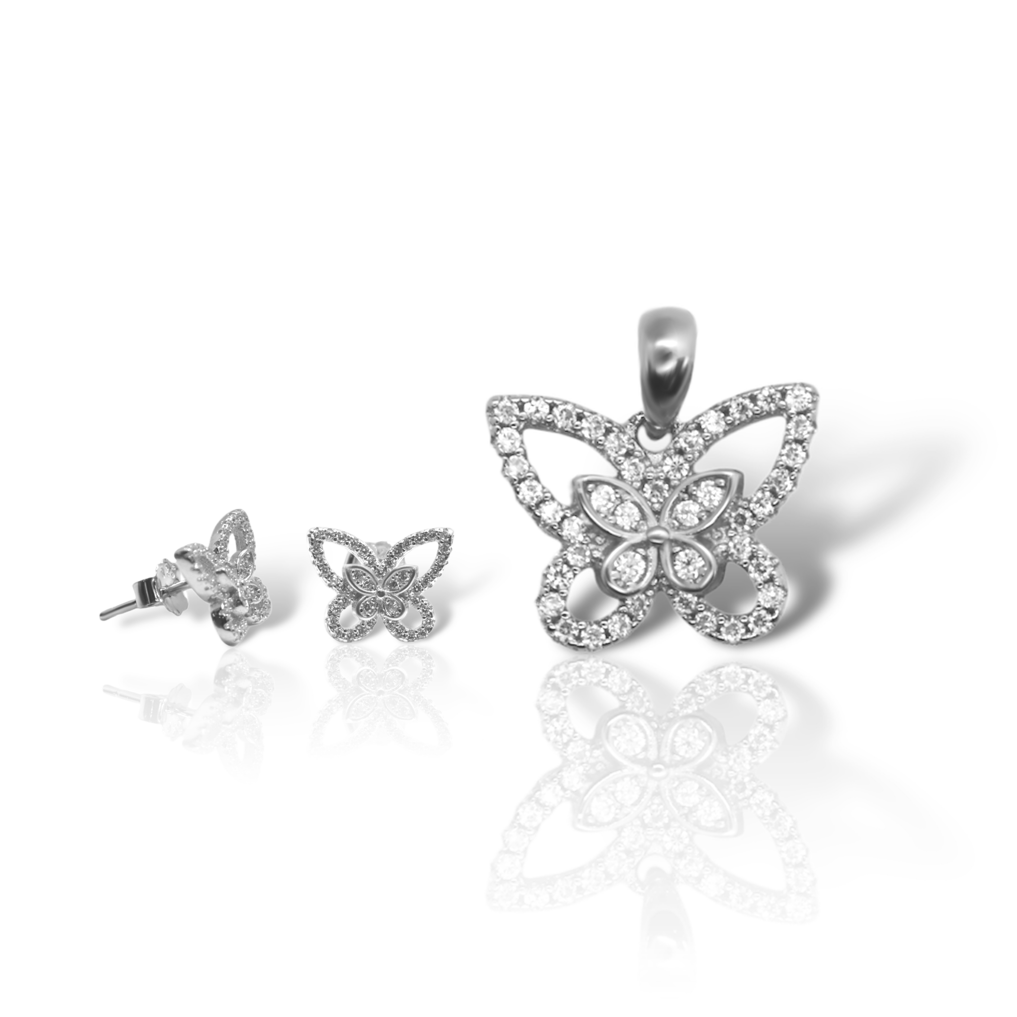 Sterling Silver CZ Butterfly Pendant/Earrings Set