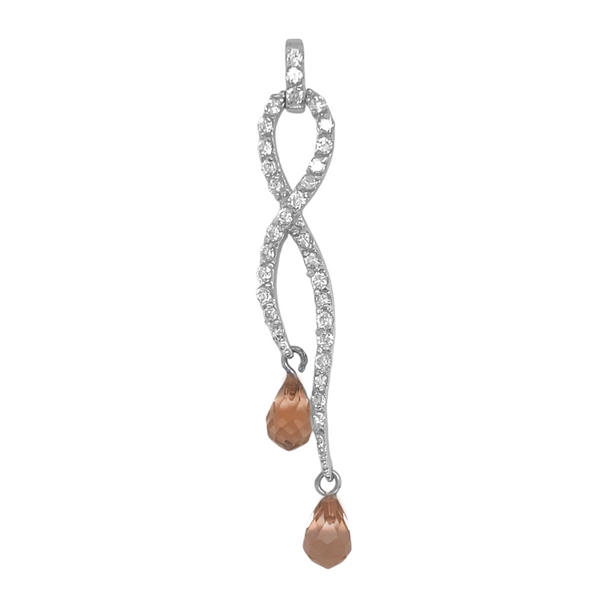 Sterling Silver CZ Ribbon W/ Dangling Crystal Pendant