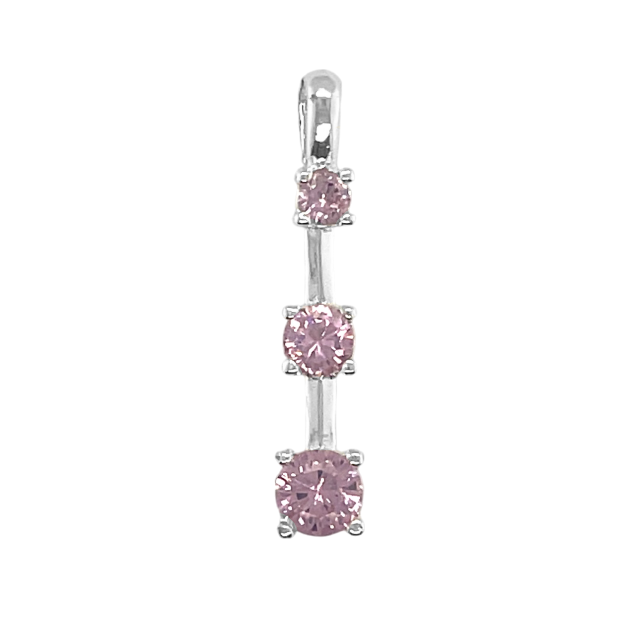 Sterling Silver 3 Vertical Pink CZ Journey Pendant