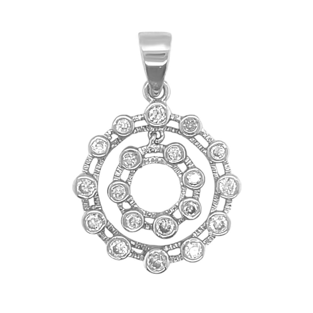 Sterling Silver CZ Double Round Pendant