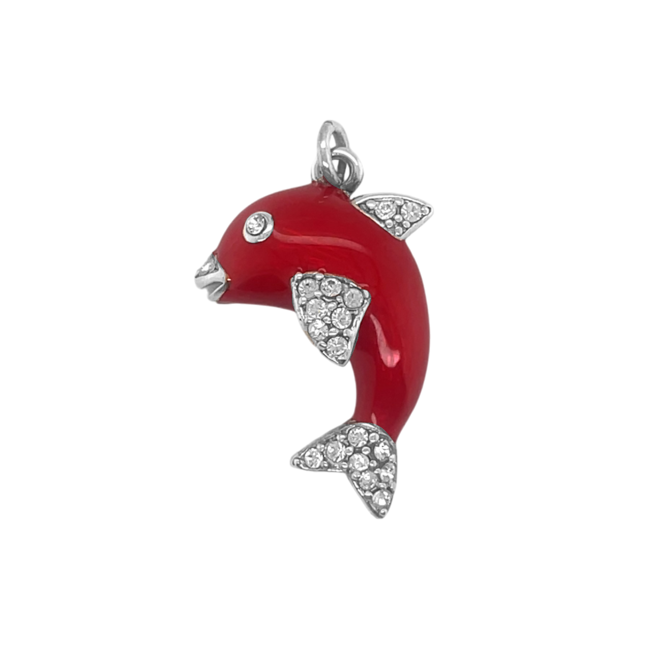Sterling Silver Red Fish CZ Pendant
