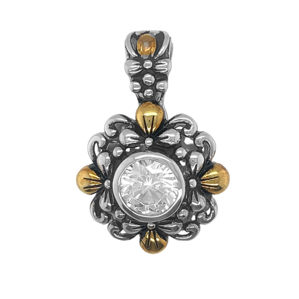 Sterling Silver Two Tone Designer Inspired CZ Pendant