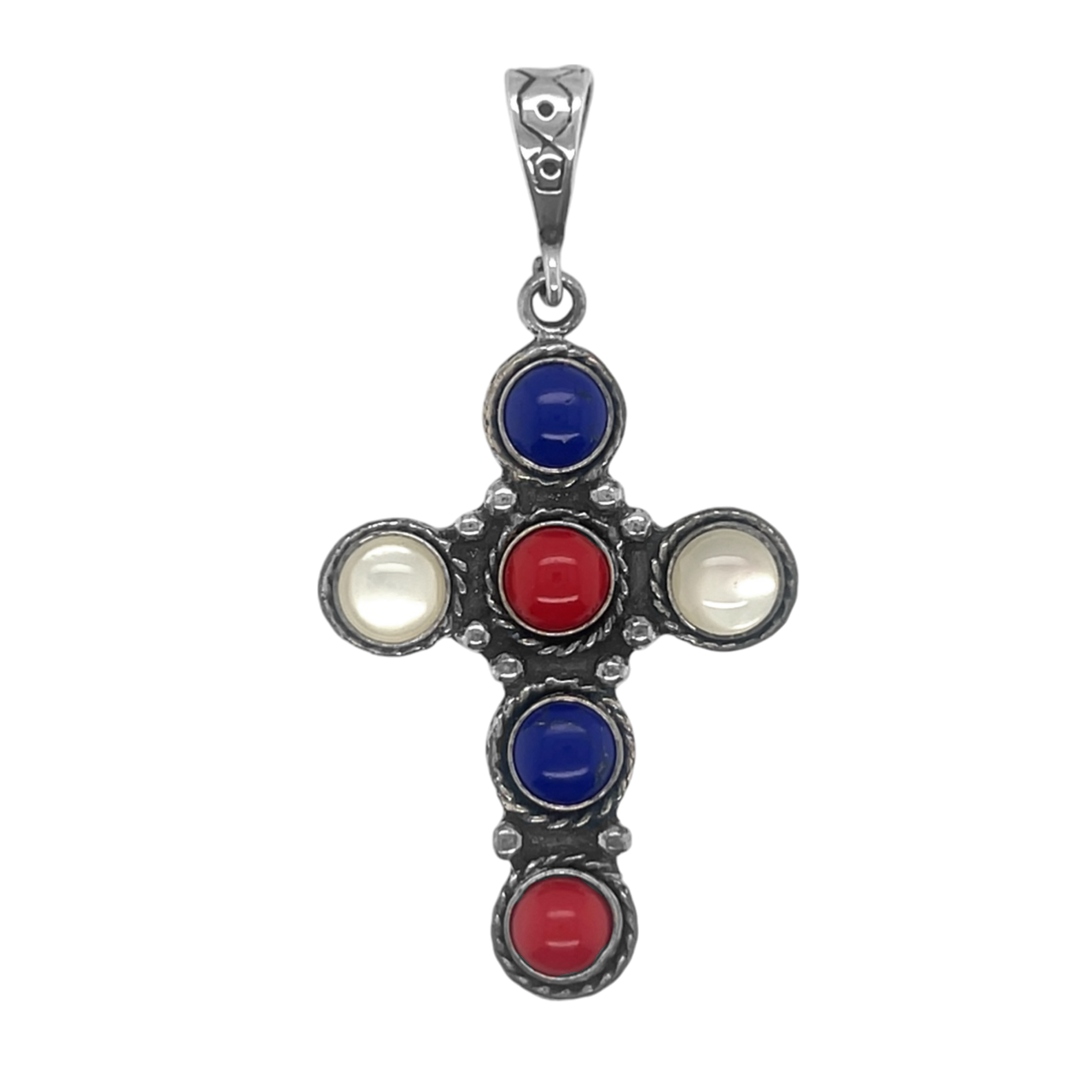 Sterling Silver Red/Multi-Color Cross Pendant