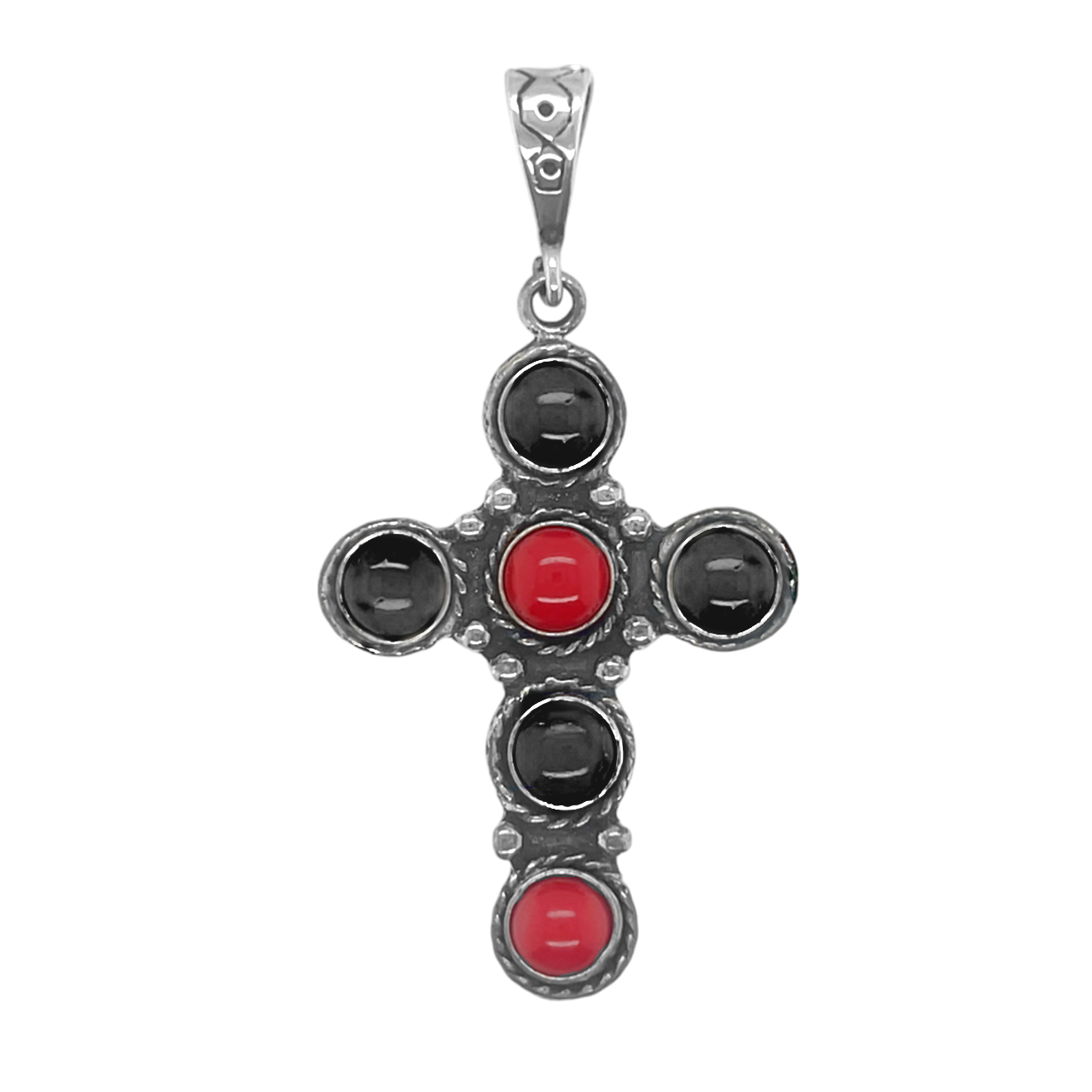 Sterling Silver Red/Multi-Color Cross Pendant