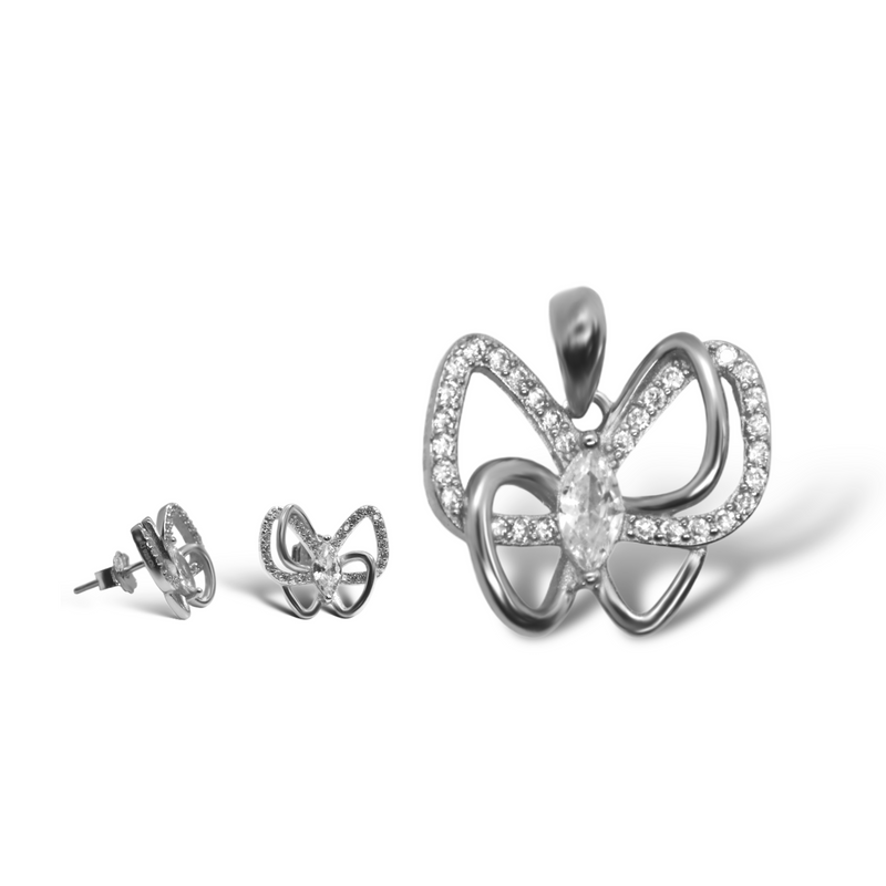 Sterling Silver CZ Butterfly Pendant/Earrings Set