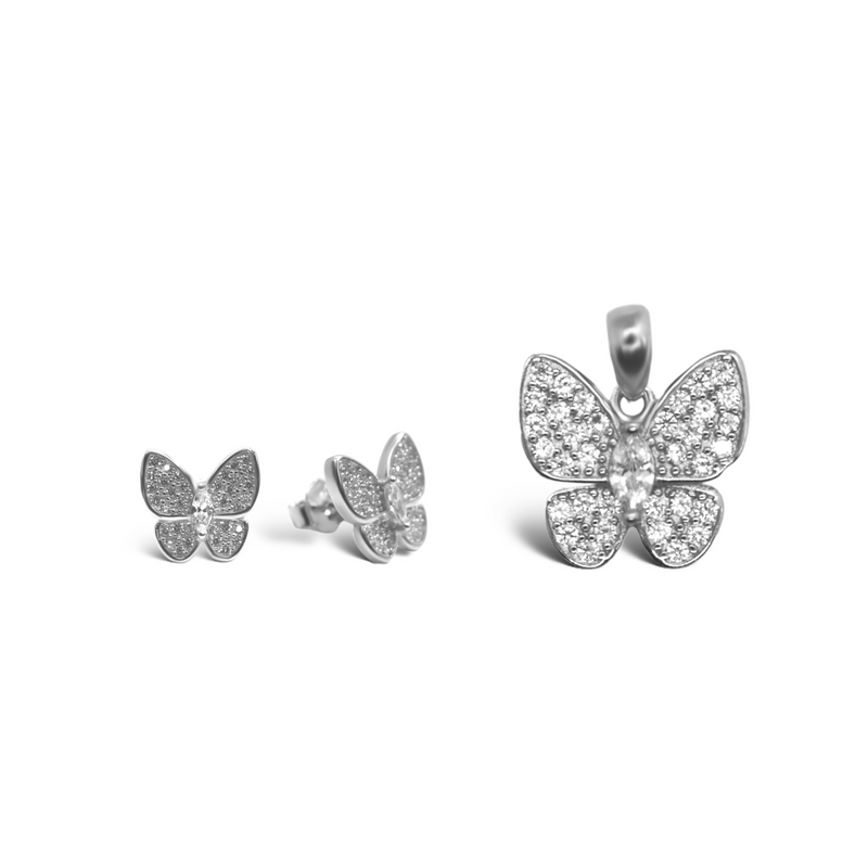 Sterling Silver CZ Butterfly Pendant/Earrings Set