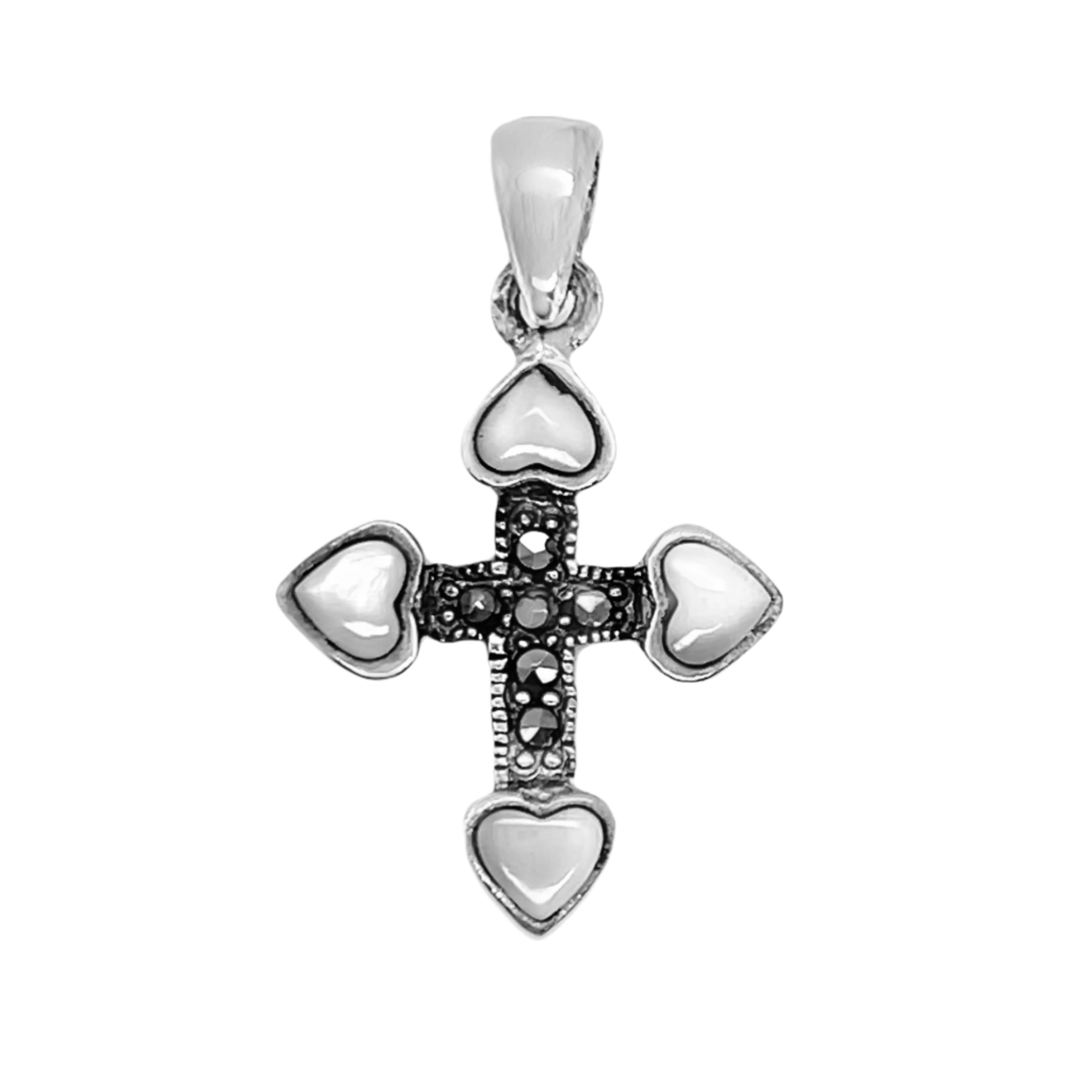 Sterling Silver White Heart Cross Pendant