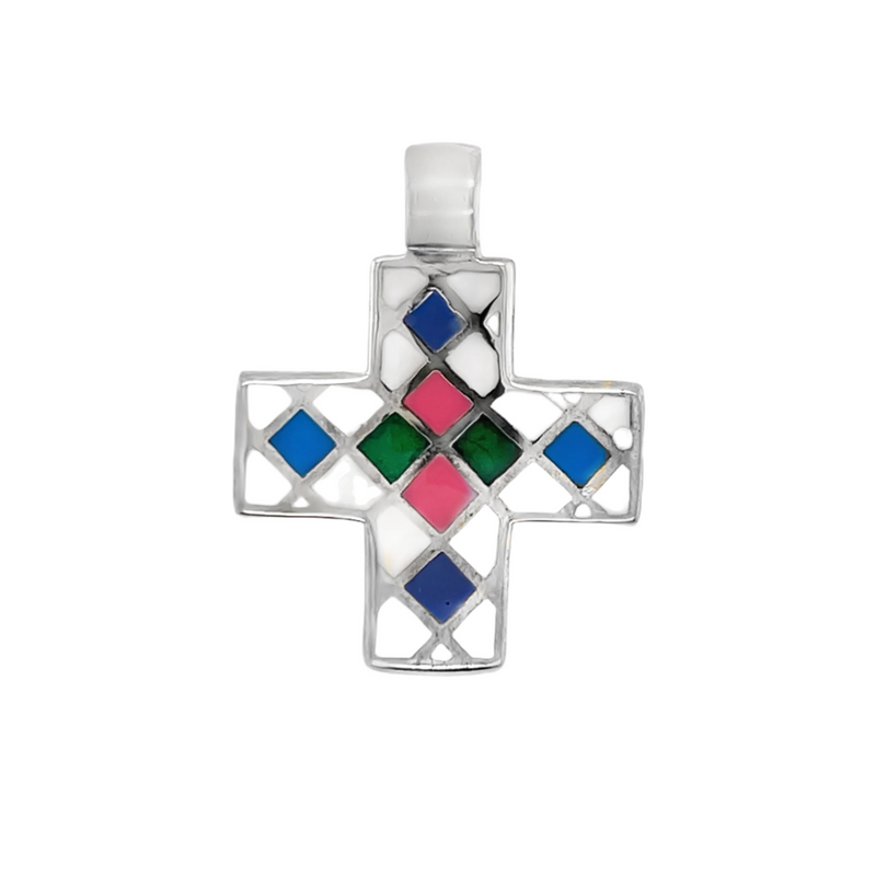 Sterling Silver Multi-Color Cross Pendant