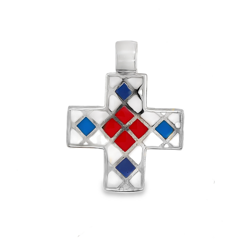 Sterling Silver Multi-Color Cross Pendant