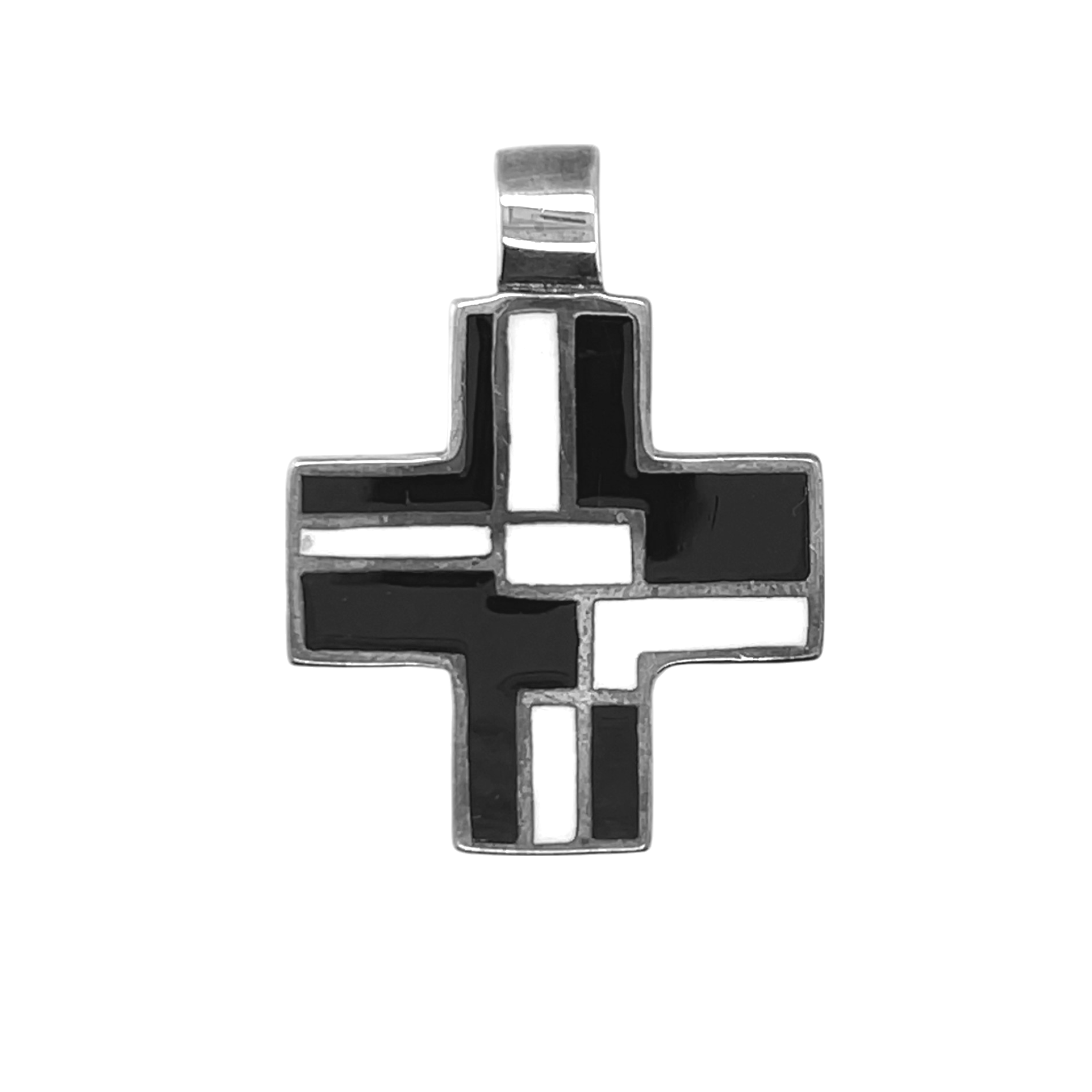 Sterling Silver Black & White Cross Pendant